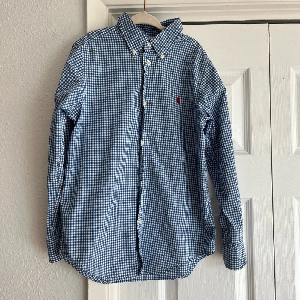 Ralph Lauren Blue and White Checkered Button Down Shirt